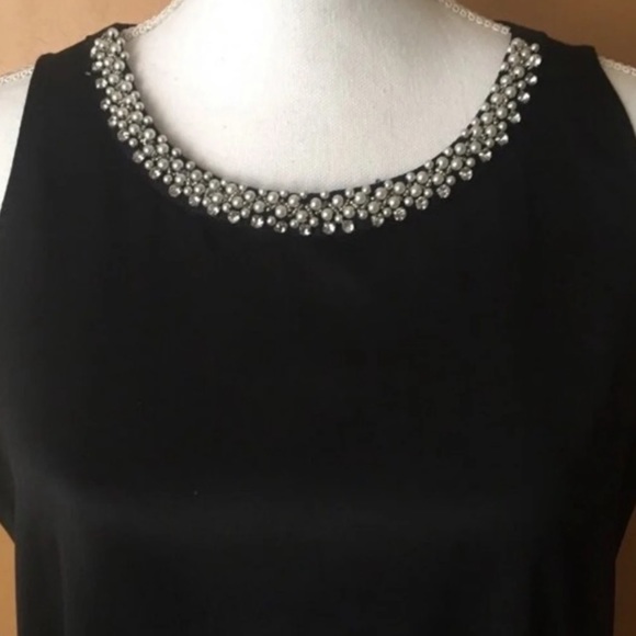 Alfani Sleeveless Black Satin Tunic Style Top with Embellished Neckline  (M) - Picture 2 of 10
